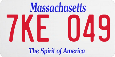 MA license plate 7KE049