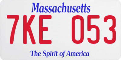 MA license plate 7KE053