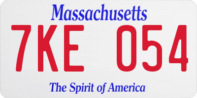 MA license plate 7KE054
