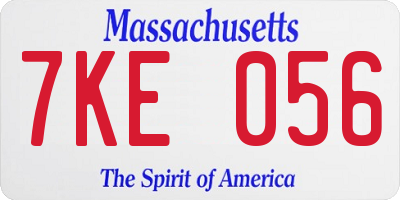 MA license plate 7KE056