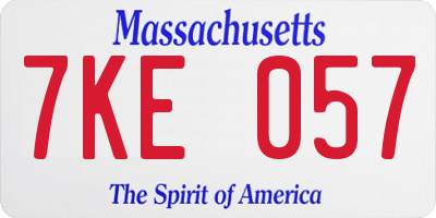 MA license plate 7KE057