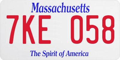 MA license plate 7KE058