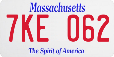 MA license plate 7KE062