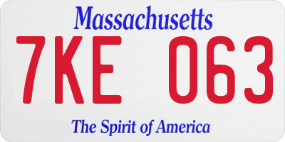 MA license plate 7KE063