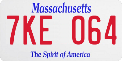 MA license plate 7KE064