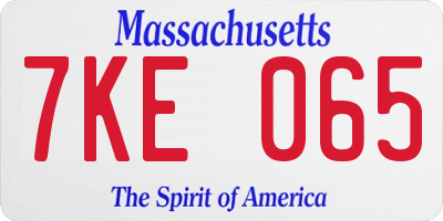 MA license plate 7KE065