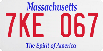 MA license plate 7KE067
