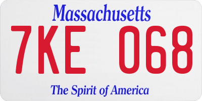 MA license plate 7KE068