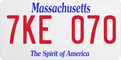 MA license plate 7KE070