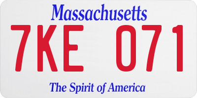 MA license plate 7KE071
