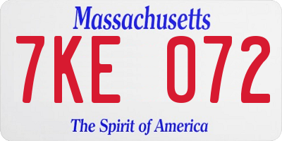 MA license plate 7KE072