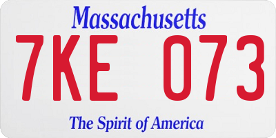 MA license plate 7KE073