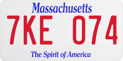 MA license plate 7KE074