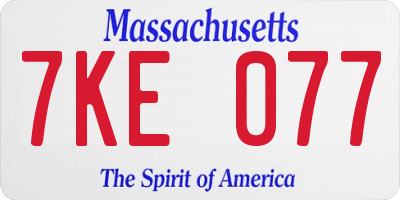 MA license plate 7KE077