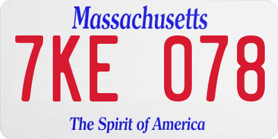MA license plate 7KE078