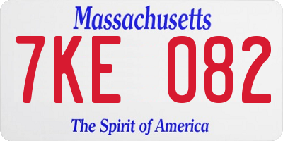MA license plate 7KE082