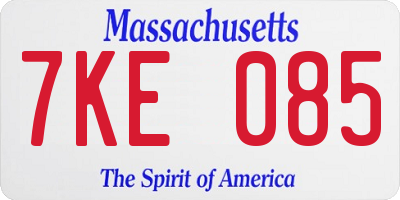 MA license plate 7KE085