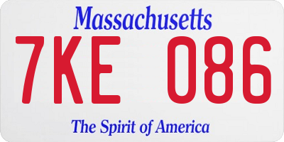 MA license plate 7KE086