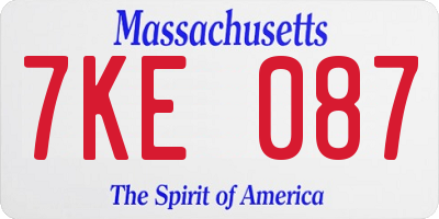 MA license plate 7KE087