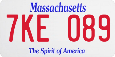 MA license plate 7KE089