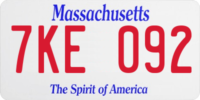MA license plate 7KE092