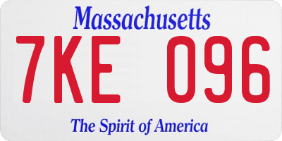MA license plate 7KE096