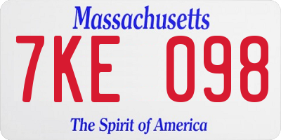 MA license plate 7KE098