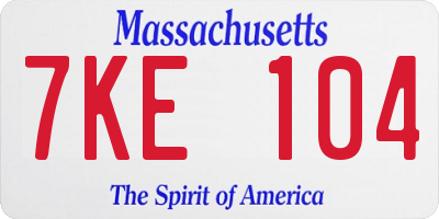 MA license plate 7KE104