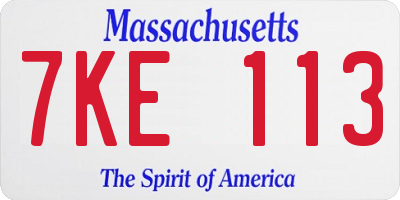 MA license plate 7KE113