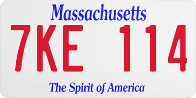 MA license plate 7KE114