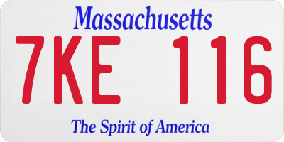 MA license plate 7KE116