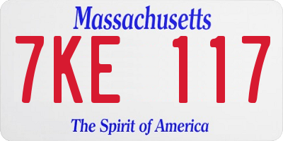 MA license plate 7KE117