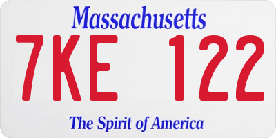 MA license plate 7KE122