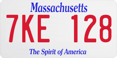 MA license plate 7KE128