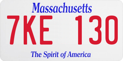 MA license plate 7KE130