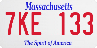 MA license plate 7KE133