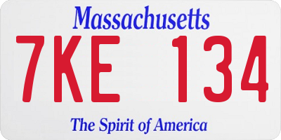 MA license plate 7KE134