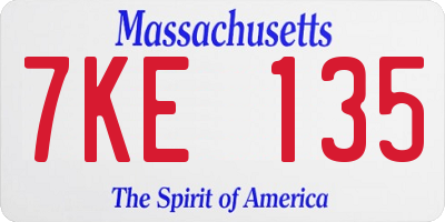 MA license plate 7KE135