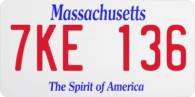 MA license plate 7KE136