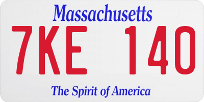 MA license plate 7KE140