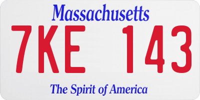 MA license plate 7KE143
