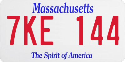 MA license plate 7KE144