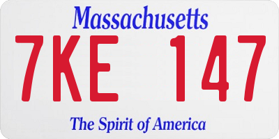 MA license plate 7KE147