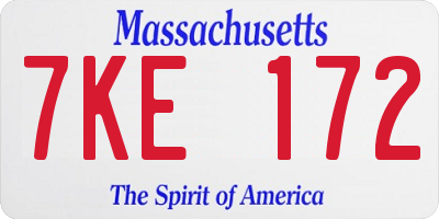 MA license plate 7KE172
