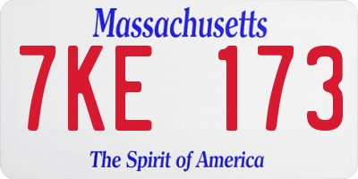 MA license plate 7KE173
