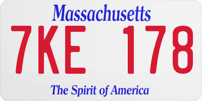 MA license plate 7KE178