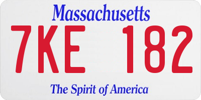 MA license plate 7KE182