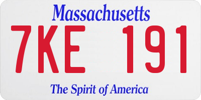 MA license plate 7KE191