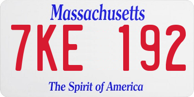 MA license plate 7KE192