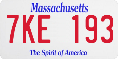 MA license plate 7KE193
